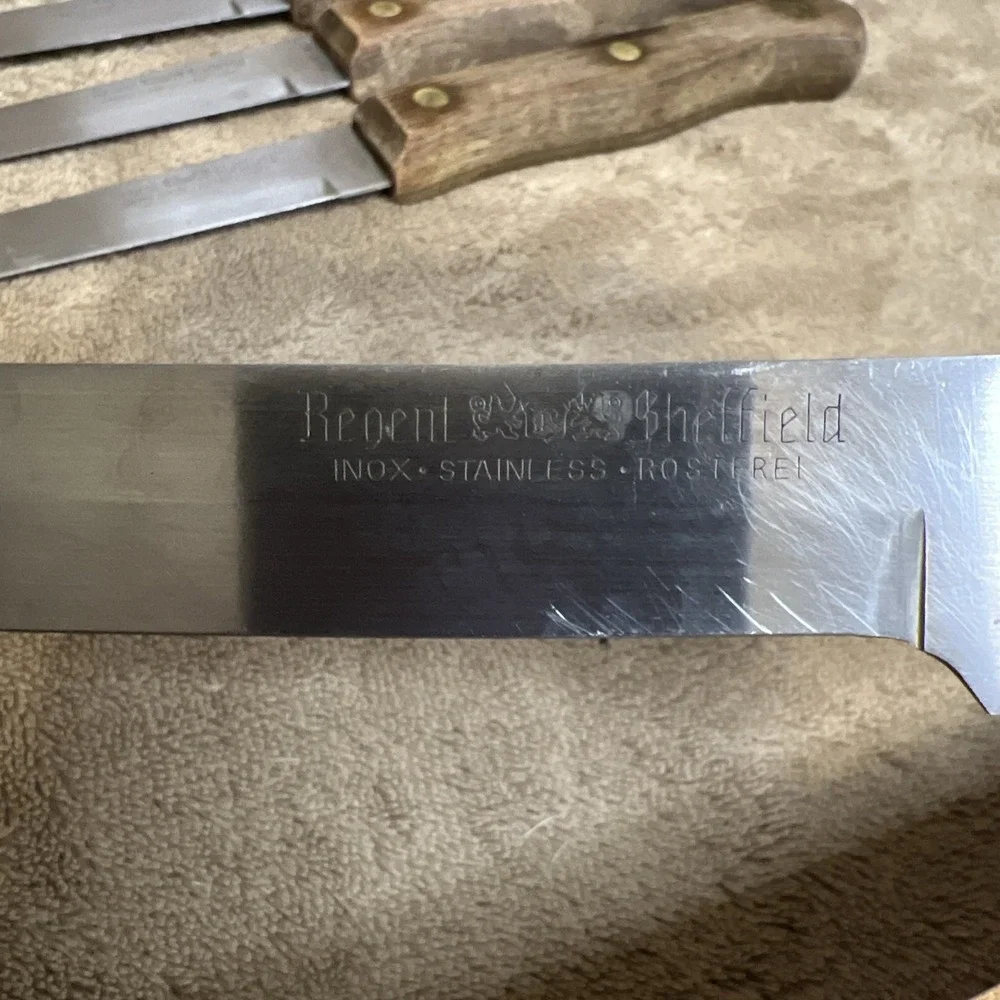 Six‎ Regent Sheffield INOX-Stainless-ROSTFRET Kitchen Knives Wooden Handles